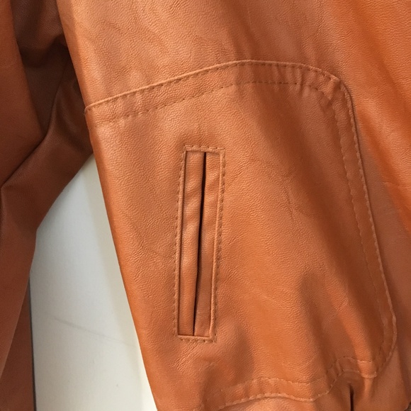 Zippered faux brown leather jacket, Size S - Picture 3 of 6
